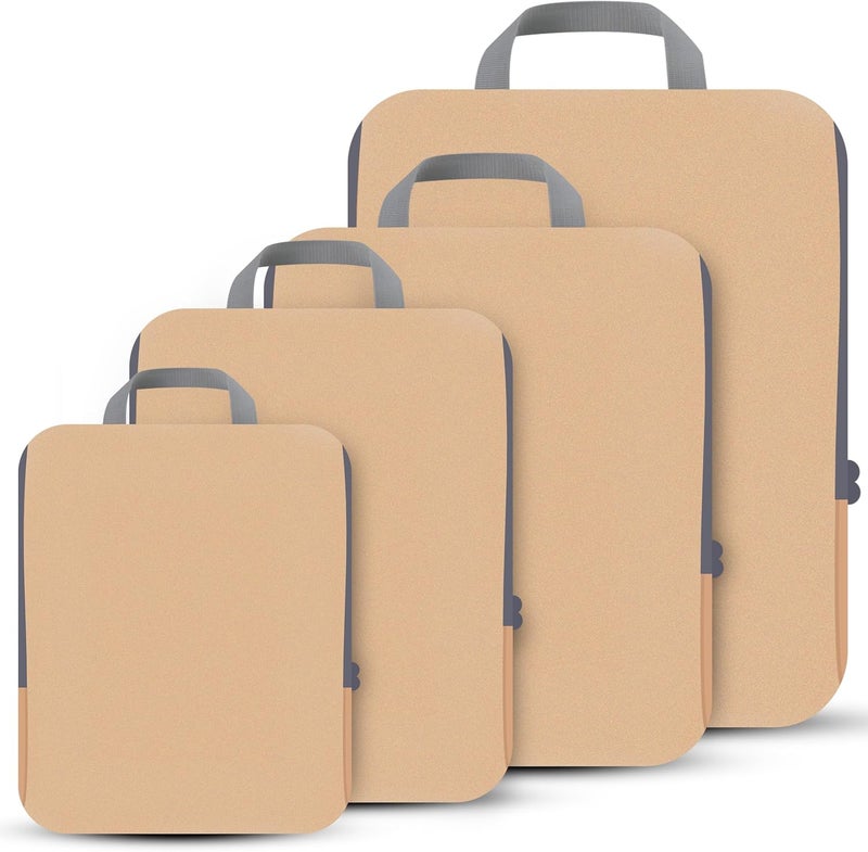 PANDA JOYS 4 Set Compression Packing Cubes Travel - Travel Accessories Expandable Packing Organizers for Carry On - Essentials Luggage Bags - Brown - Image 1